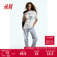 H&M女装T恤美式校园风大廓形宽松印花T恤短袖1162785 混浅灰色/史努比 155/80A