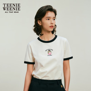 Teenie Weenie小熊2024年早春舒适圆领撞色短袖T恤ins风女装 象牙白 165/M