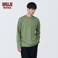 无印良品（MUJI） 男式 天竺织 圆领长袖T恤 男士 打底衫 男款 AB1L3A4S 烟熏绿色 S (165/84A)