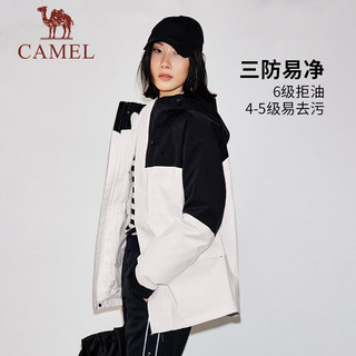 CAMEL 骆驼 冲锋衣男羽绒三合一冬防风防水三防户外登山服连帽外套女 幻影黑/丰收橙，男女同款 S