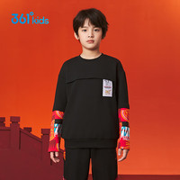 361°新年儿童卫衣男童3-14岁保暖假两件潮酷套头卫衣 黑110