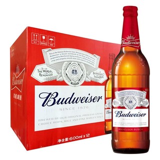 PLUS会员：Budweiser 百威 拉格啤酒 经典醇正  600ml*12瓶 啤酒整箱装