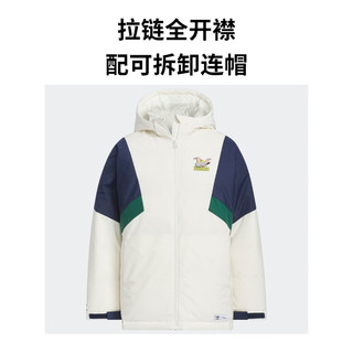 adidas阿迪达斯三叶草小飞象合作男大童冬季600蓬保暖鸭绒羽绒服 汉玉白 128CM