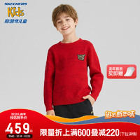 Skechers斯凯奇新年童装男童毛织卫衣冬季2024龙年过年服L124B008 赛车红/001W 140cm