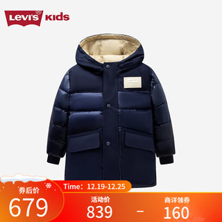 Levi's李维斯童装冬季男童中长款羽绒服儿童双面穿外套 深宝蓝色 120/60(6)