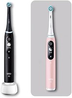 Oral-B 欧乐-B iO Series 6 电动牙刷/电动牙刷，双件装和 3 支刷子，显示屏，由 Braun 设计，Black Lava/Pink Sand