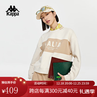 卡帕（Kappa）复古运动套头衫2023女短款针织卫衣拉绒字母长袖K0D82WT05 桦木白-0114 L