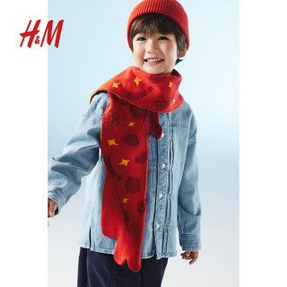                                                                                 H&M【新年系列】儿童配饰男童2024春季提花针织围巾1218914 红色/龙 140x20