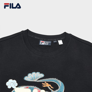 FILA 斐乐 男子卫衣新年款2024春季非遗守宝龙刺绣休闲套头衫长袖上衣 正黑色-BK 170/92A/M