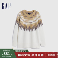 Gap女装冬季2023时尚宽松廓形粗针套头针织衫836323休闲毛衣 白色 165/84A(M)