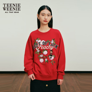 TEENIE WEENIE 小熊2024年早春桃运满满红色圆领套头宽松卫衣女 红色 160/S