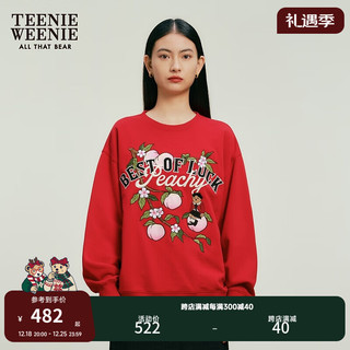 TEENIE WEENIE 小熊2024年早春桃运满满红色圆领套头宽松卫衣女 红色 160/S