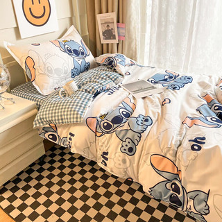 Disney 迪士尼 亲肤裸睡磨毛三件套 学生宿舍单人床上用品0.9/1.2米床套件床单被套被套150*200cm 史迪仔