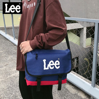 Lee 男包单肩包邮差包男士斜挎包潮流时尚学生通勤大容量13英寸电脑包 蓝色升级版