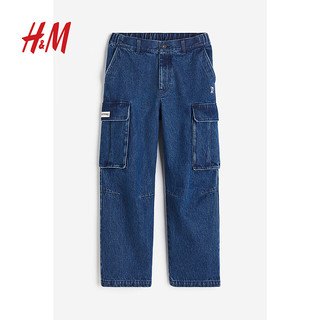 H&M【新年系列】男装裤子2024春季宽松棉质牛仔工装裤1201356 牛仔黑 165/72A