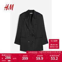 H&M女装西装气质简约大廓形双排扣休闲西装1207028 黑色 155/80A
