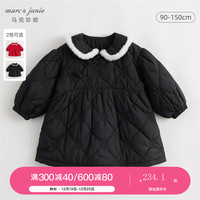 MARC&JANIE马克珍妮冬装女童新年战袍新中式裙子娃娃领盘扣薄棉连衣裙232078 黑色 140cm