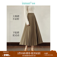INMAN 茵曼 设计感层次感压褶半身裙2023冬女装松紧后腰显瘦A字半裙 深卡其 L