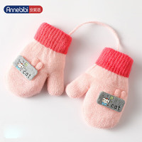 Annebibi 安妮蓓 儿童手套冬季婴儿宝宝针织连指保暖手套AN-8008 粉色