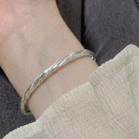 OYshipin 欧颜 999足银手镯女士素圈手环实心银镯子生日礼物实用送女友老婆  星光之耀手镯+玫瑰花礼盒