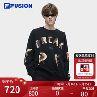 FILA FUSION斐乐潮牌男子针织套头衫2024春涂鸦字母纯棉卫衣 正黑色-BK 180/100A/XL