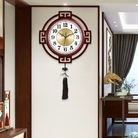汉时（Hense）创意客厅挂钟中式时钟简约大气木质挂表家用石英钟表HW73 大号金属盘