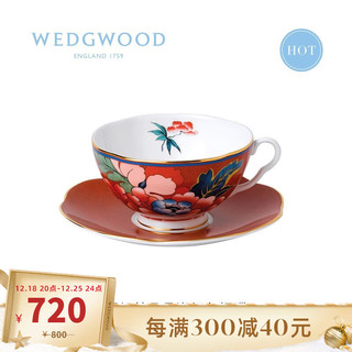 WEDGWOOD 威基伍德嫣红牡丹骨瓷茶杯碟下午茶杯碟咖啡杯套装 嫣红牡丹红色杯碟