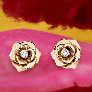 Piaget伯爵PIAGET ROSE系列立体玫瑰花K金钻石耳环
