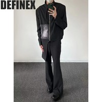 DEFINEX 黑色垫肩外套男春秋季高级感美式复古贴布夹克设计感