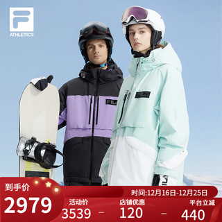 FILA 斐乐 男士滑雪服撞色拼接保暖运动连帽外套 深黑-BK 190/108A/XXXL