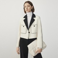 朗姿 羊毛法式复古撞色小香风上衣2023年冬季新款气质高级感短外套