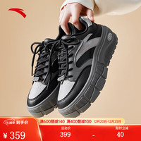 安踏（ANTA）蛋仔鞋丨板鞋女皮面低帮厚底复古休闲鞋 基础黑/信鸽灰/循环灰-1 35.5