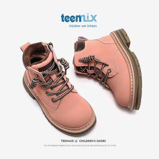 天美意（TEENMIX）童鞋马丁靴秋男女小黄靴皮靴子 粉色（加绒） 28/内长180.6mm 适合脚长170.6mm