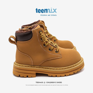 天美意（TEENMIX）童鞋马丁靴秋男女小黄靴皮靴子 黄色(加绒) 26/内长167.3mm 适合脚长157.3mm