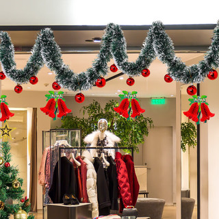 仕彩圣诞节装饰挂件彩条橱窗门店室内拉花商场主题氛围场景布置挂饰红