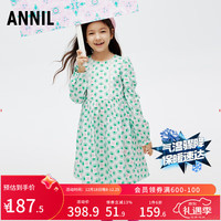 安奈儿童装女童长袖连衣裙2024春 白调花 110cm
