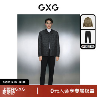 GXG男装 冬季鹅绒压胶轻羽绒服直筒弹力牛仔裤日常休闲套装 上装咖色 180/XL