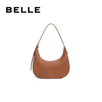 百丽包包女托斯卡纳系列头层牛皮质感高级简约腋下新月包X9331AX4 穹顶棕 F