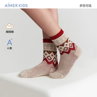 爱慕儿童(AIMER KIDS)秋冬中性生肖龙新年红品儿童袜子棉短袜/中筒袜宝宝周岁薄款 中筒圣诞卡其 24(脚长22-24cm,10岁以上)
