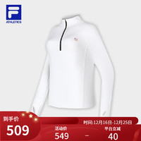 FILA 斐乐女子针织长袖上衣2023冬运动修身立领长T恤 玉石白-WT 170/88A/L