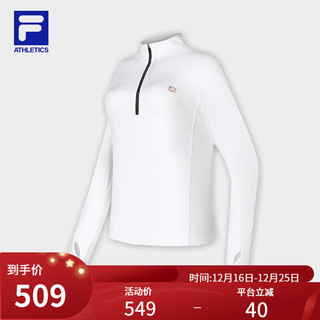 FILA 斐乐女子针织长袖上衣2023冬运动修身立领长T恤 玉石白-WT 170/88A/L