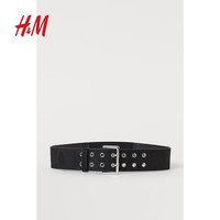 H&M服饰配件皮带秋季时尚潮流仿麂皮绒弹性金属扣孔眼腰带0943725 黑色 160/64A