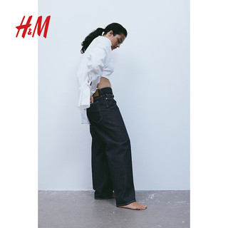 H&M女装裤子休闲90年代风宽松低腰牛仔裤1113296 深牛仔蓝 160/72A
