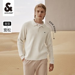 JACK&JONES 杰克琼斯 秋装针织衫刺绣翻领男装上衣打底衫男士长袖雪尼尔毛衣