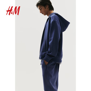 H&M男装卫衣休闲版型拉链连帽衫1011890 蓝色 175/100A