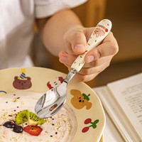 摩登主妇mototo熊猫可爱不锈钢叉勺套装创意儿童陶瓷卡通叉子勺子 奶油兔勺子