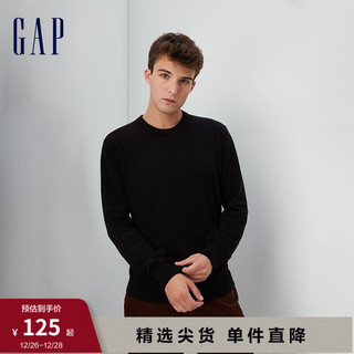 Gap 盖璞 男装秋冬2023新款时尚纯棉圆领长袖针织衫737297套头休闲毛衣 黑色