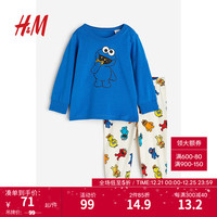 H&M童装女婴幼童宝宝家居服套装印花睡衣1085414 亮蓝色/芝麻街 73/48