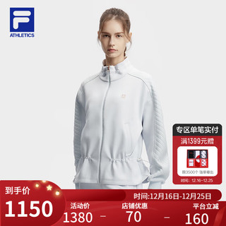 FILA 斐乐女士针织长袖外套2024春运动收腰立领上衣 豆灰蓝-LB 175/92A/XL