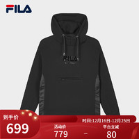 FILA 斐乐男子针织连帽上衣2023冬时尚休闲舒适宽松卫衣 正黑色-BK 170/92A/M